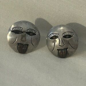 Vintage Modernist Sterling Silver Cuernavaca Mexican 925  Face Cufflinks